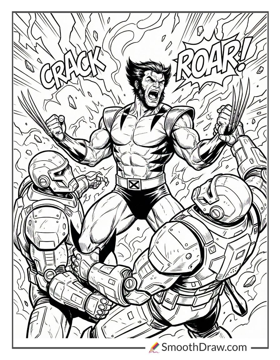 Wolverine pulling enemies apart for coloring
