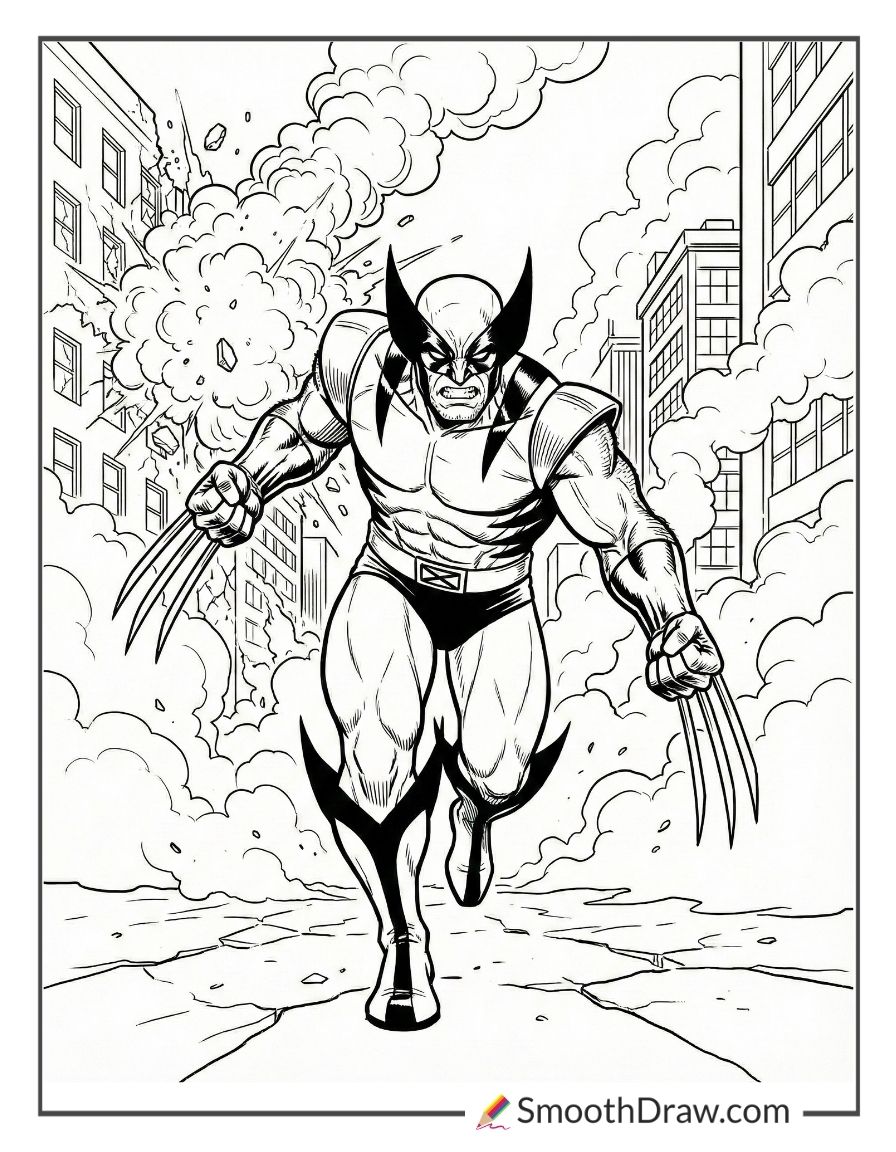 Wolverine racing toward danger coloring page