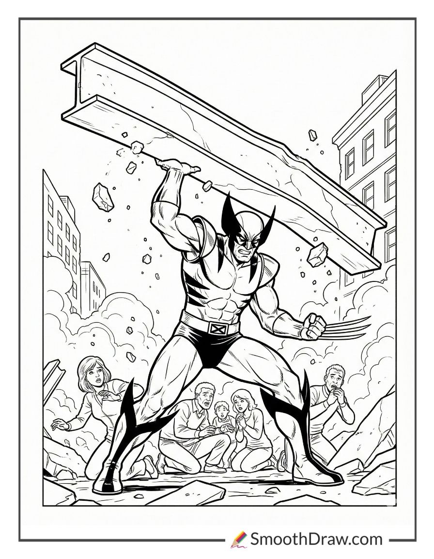 Wolverine shielding civilians in chaos