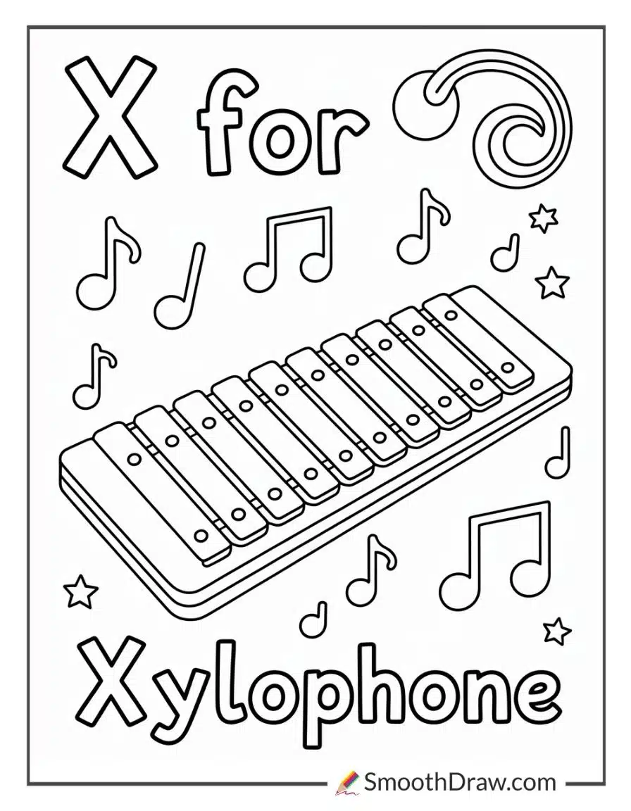 X For Xylophone Colorful Keys For Coloring