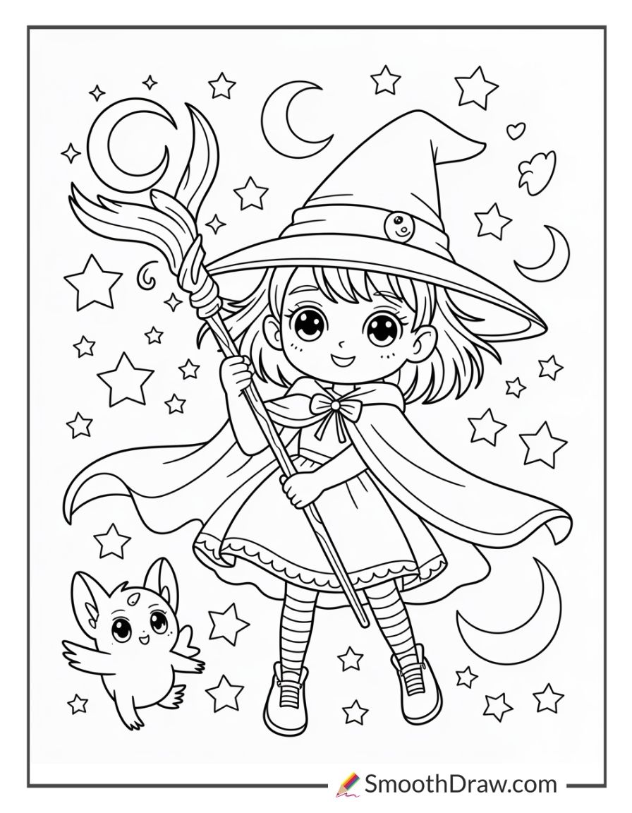 Anime Witch Girl Coloring Pages