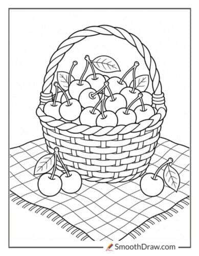 Basket Of Cherries On A Picnic Blanket