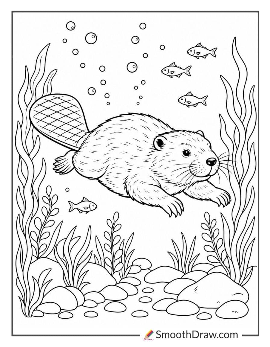 Beaver Swimming Underwater