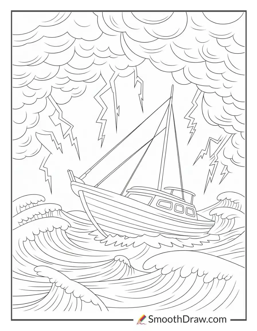 Boat In A Storm Coloring Page