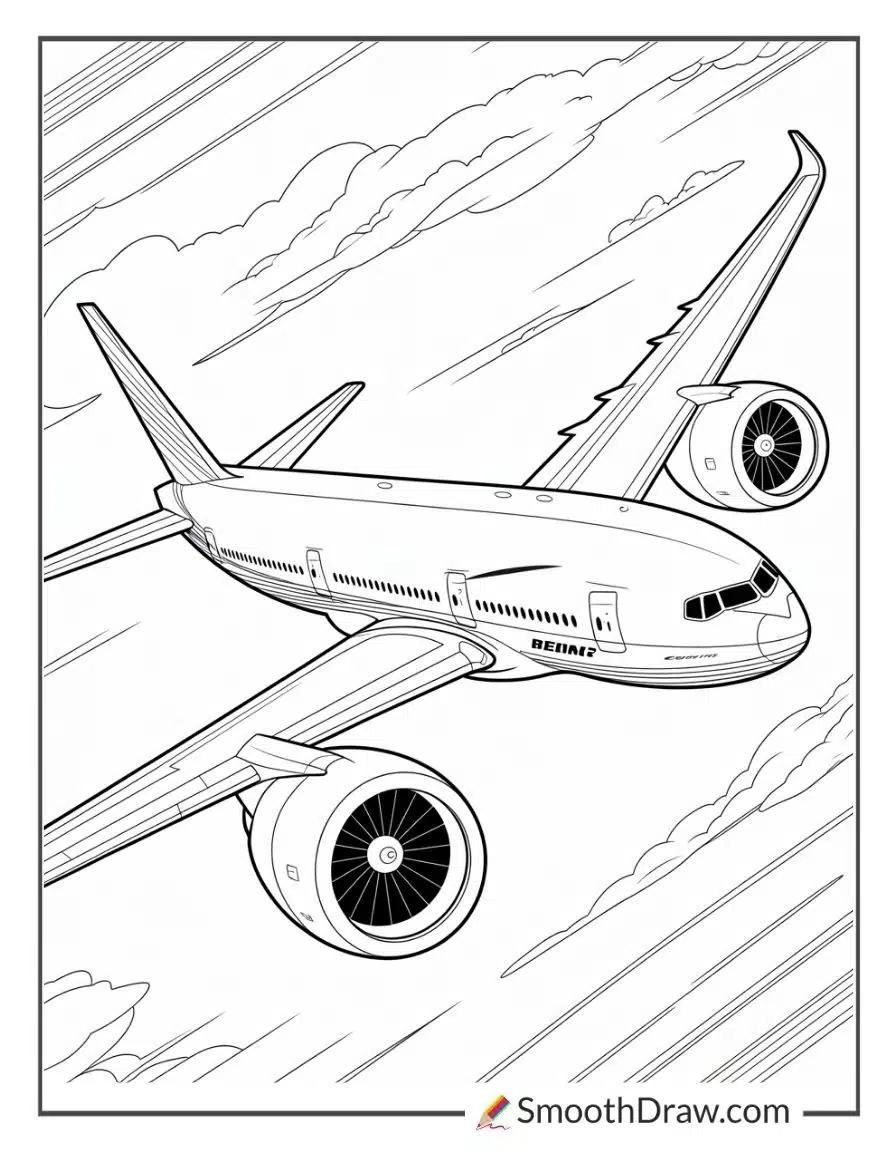 Boeing 777 Realistic Airplane Coloring Pages