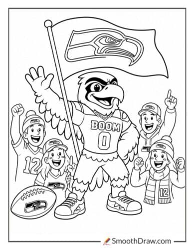 Boom Mascot Waving Flag