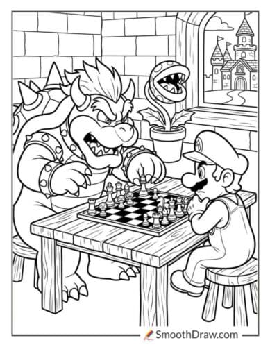 Bowser And Mario Playing Chess