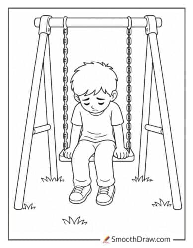 Boy Sitting On Playground Swing