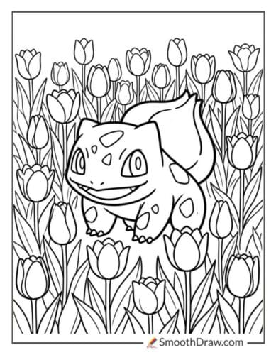 Bulbasaur In A Field Of Tulips