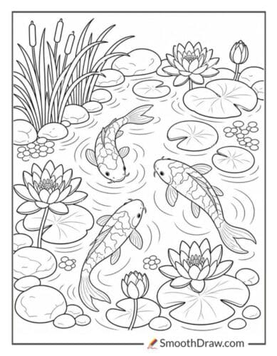 Calm Koi Pond With Lilies