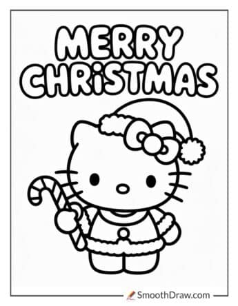 Candy Cane Hello Kitty Christmas Coloring Page