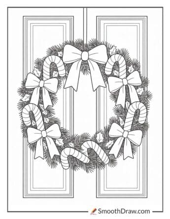 Candy Cane Wreath On Front Door
