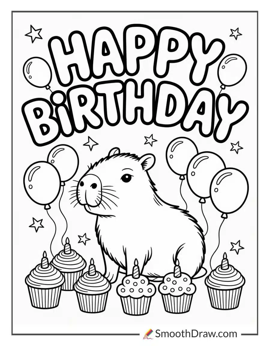 Capybara Birthday Coloring Page