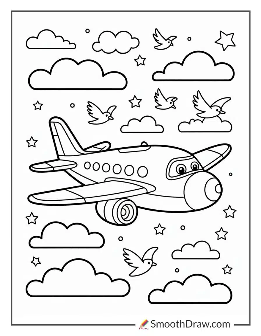 Cartoon Airplane Coloring Page