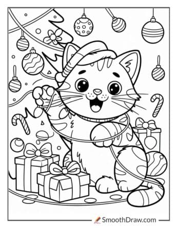 Cat Christmas Tree Coloring Page