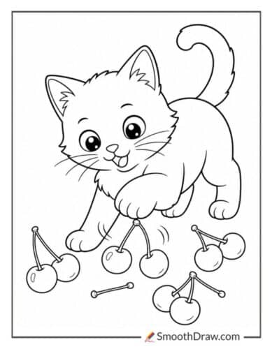 Cat Playing With Cherry Stems