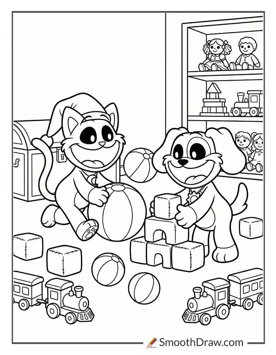 Catnap And Dogday Coloring Pages