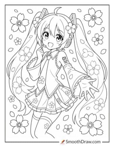 Cherry Blossom Miku Coloring Page