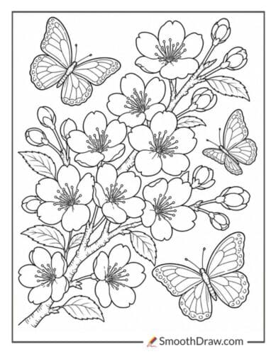 Cherry Blossoms And Butterflies