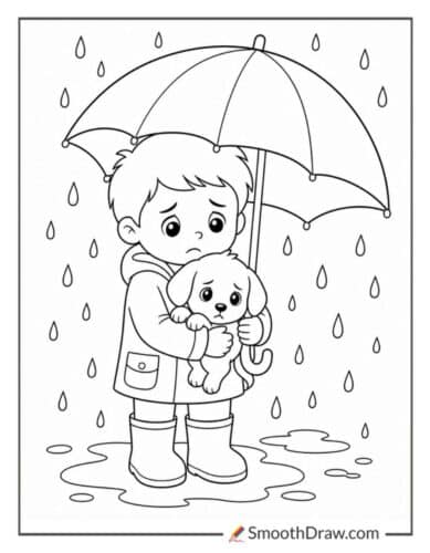 Child And Dog In The Rain