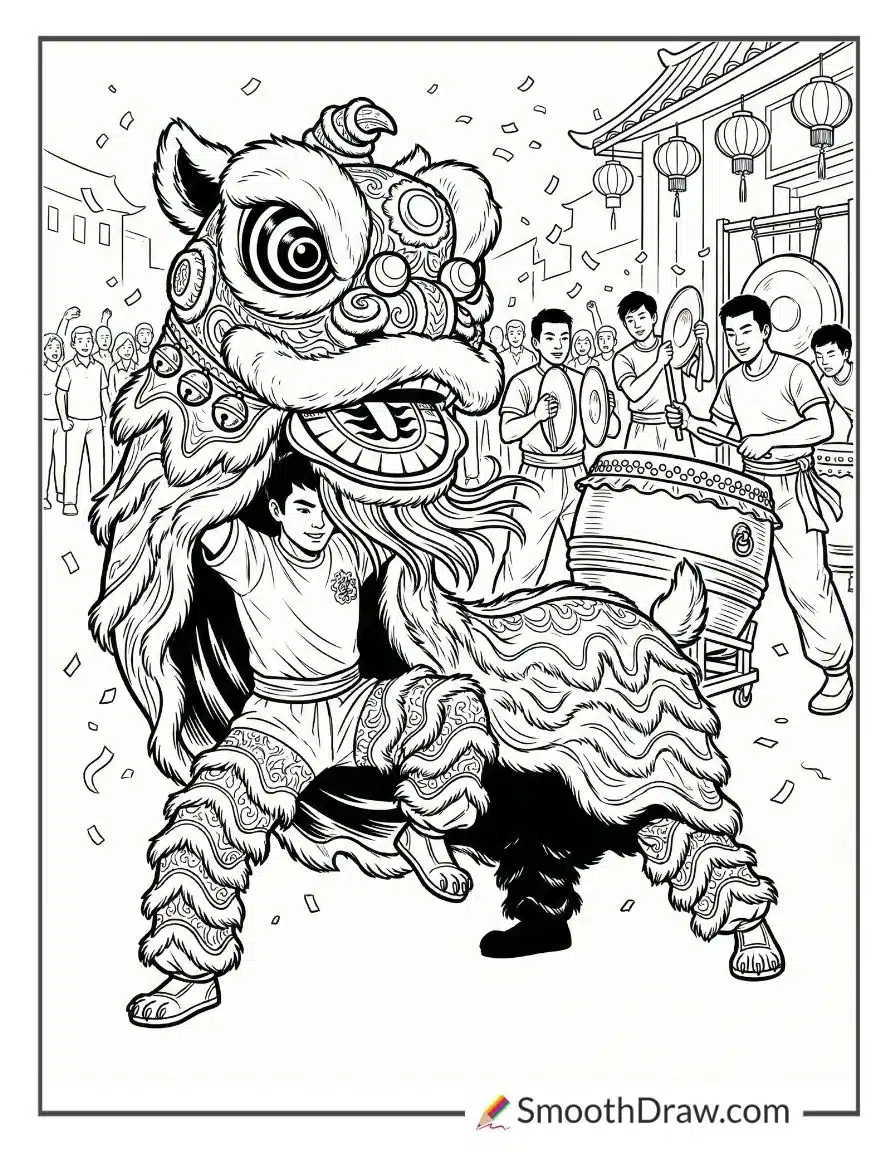 Chinese New Year Lion Dance Coloring