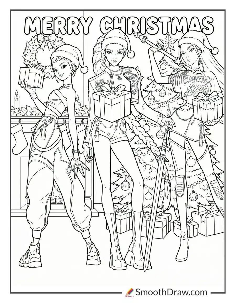 Christmas Kpop Demon Hunters Coloring Pages