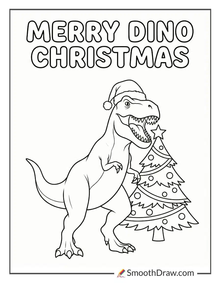 Christmas T Rex Coloring Page