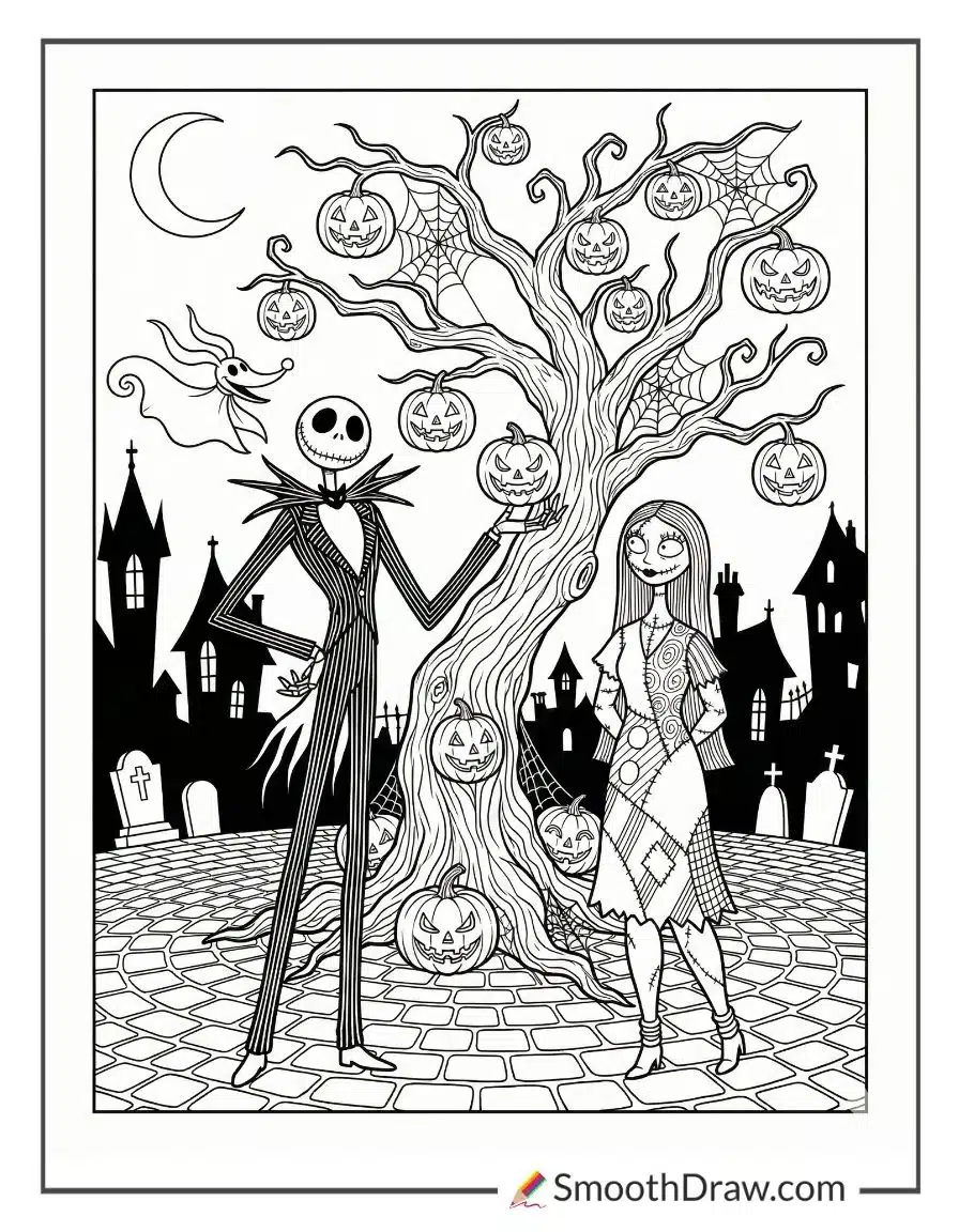 Christmas Tree In Halloween Town Coloring Sheet