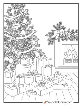 Christmas Tree With Presents Coloring Page