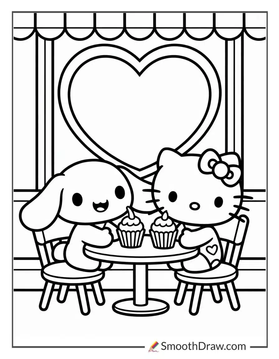 Cinnamon Roll Hello Kitty Coloring Page