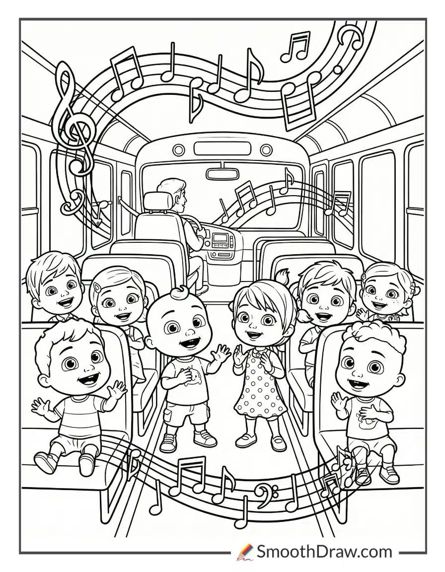 Cocomelon Wheels On The Bus Coloring Pages