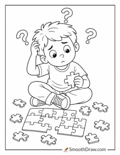 Confused Child Solving Puzzle