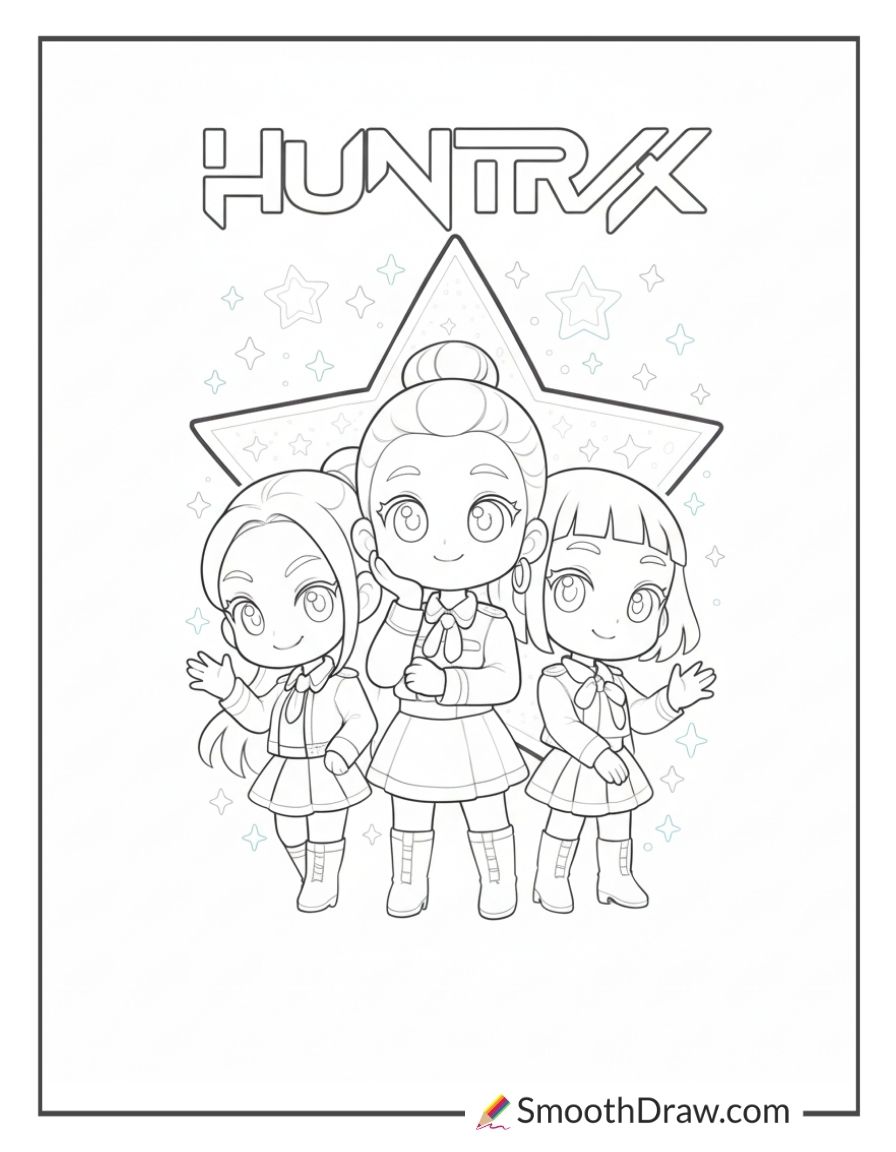 Cute Huntrix Coloring Pages