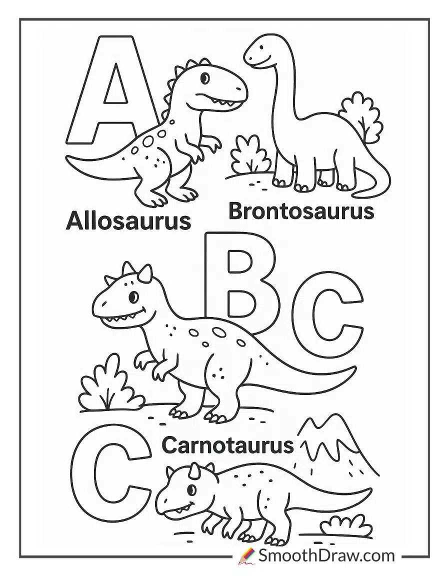 Dinosaur Abc Coloring Pages