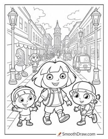 dora and friends into the city coloring pages