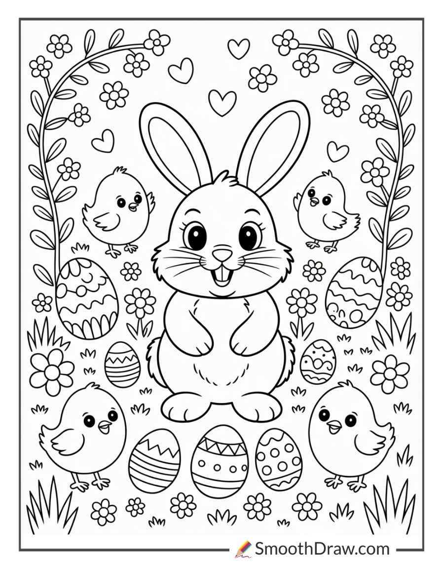 Easter Bunny And Chicks Coloring Pages