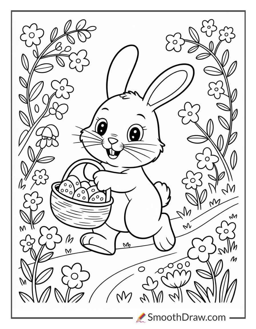 Easter Bunny With Basket Coloring Page