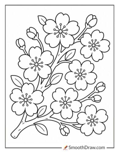 Easy Cherry Blossom Coloring Page