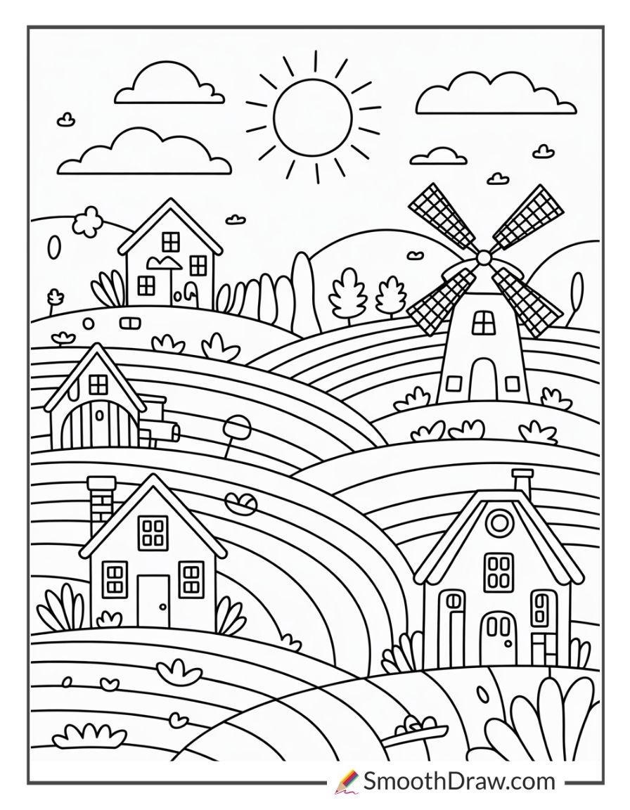 easy landscape coloring pages