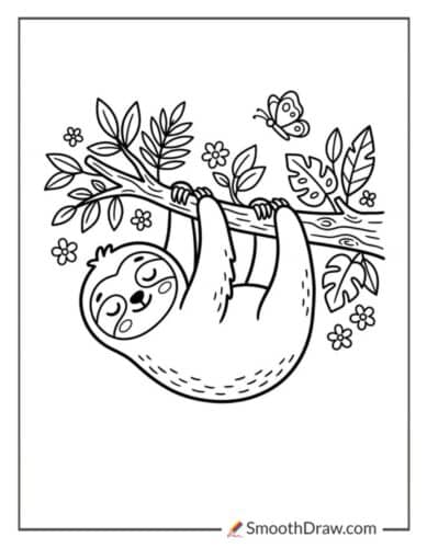 Easy Sleepy Sloth Coloring Sheet