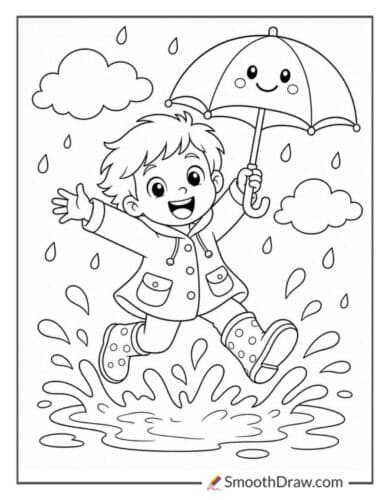 Excited Child Jumping In Puddles
