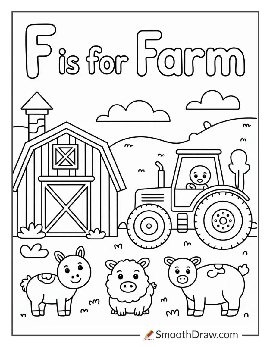 f is for farm coloring page