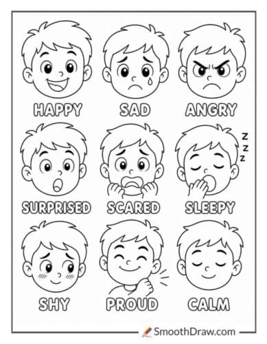 Facial Expressions Coloring Sheet