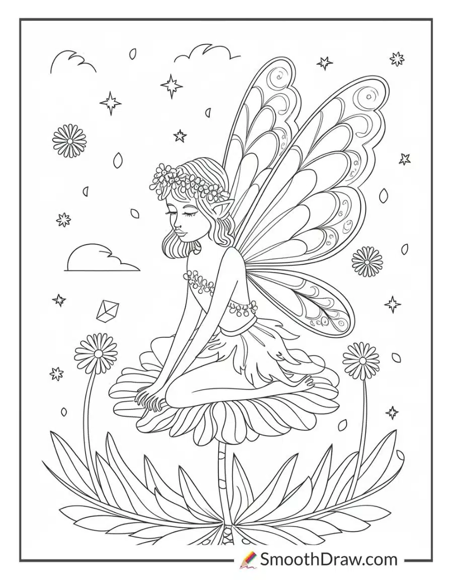 fairy on a flower for coloring