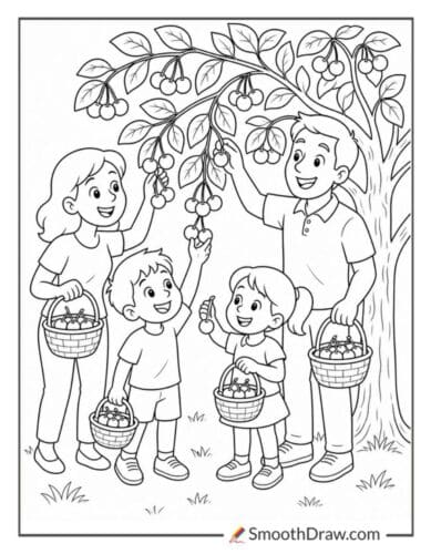 Family Picking Cherries Together