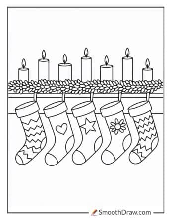 Family Stockings Hanging On A Mantle Coloring Page