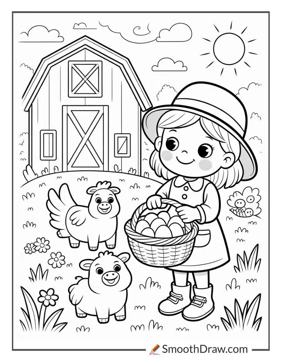 farm girl coloring page