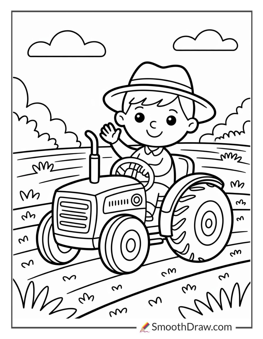 Farmer And Tractor Coloring Page