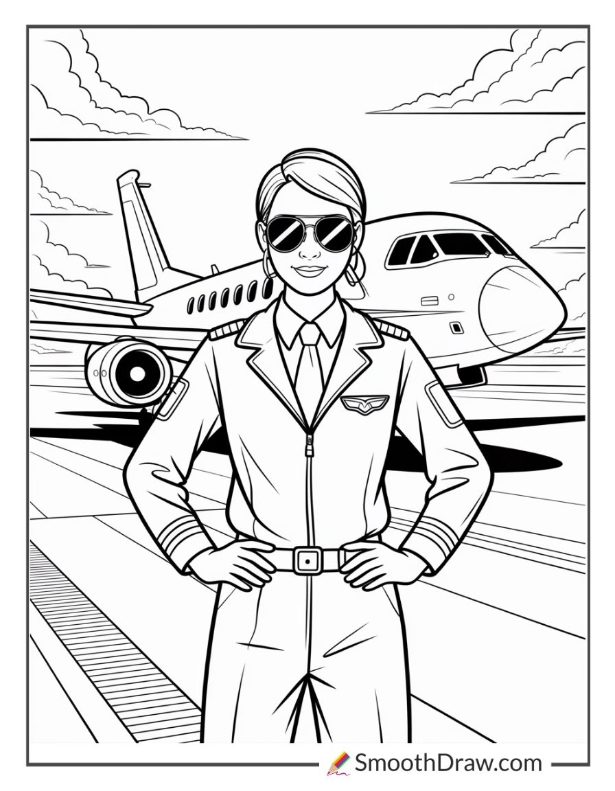 Female Pilot Coloring Page