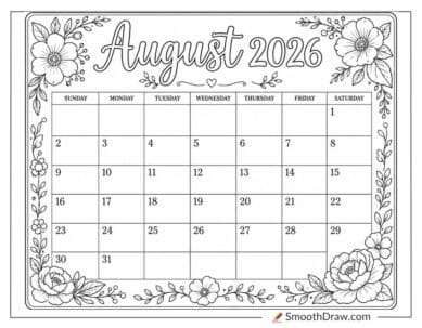 flower August 2026 calendar